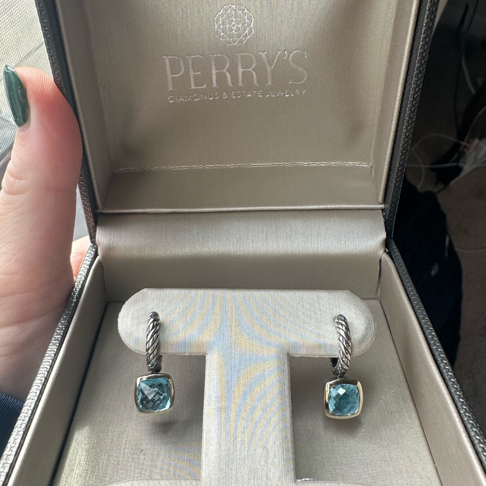 Effy Blue Stone Drop Earrings .925 sterling silver/14k gold